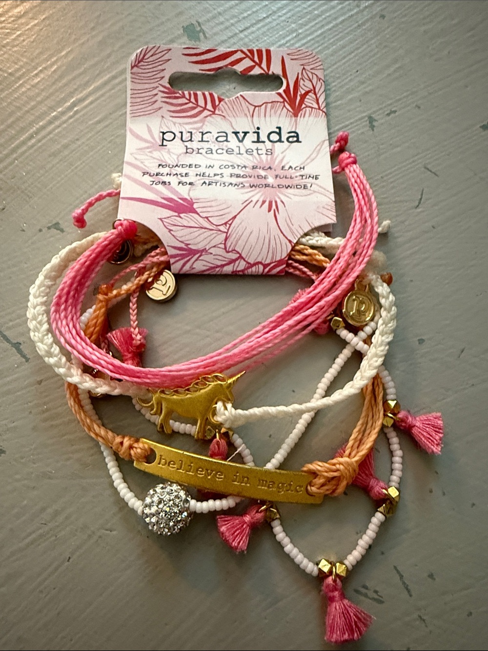 Pura Vida Women's Pink & White Layered Bracelet Set - Believe in Magic
